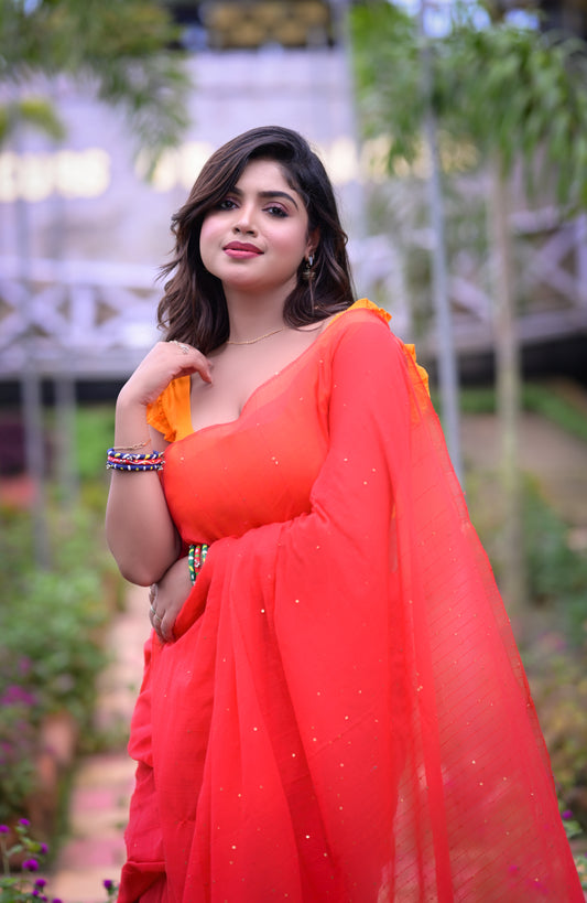 Classic Red Mull Cotton Saree with Blouse