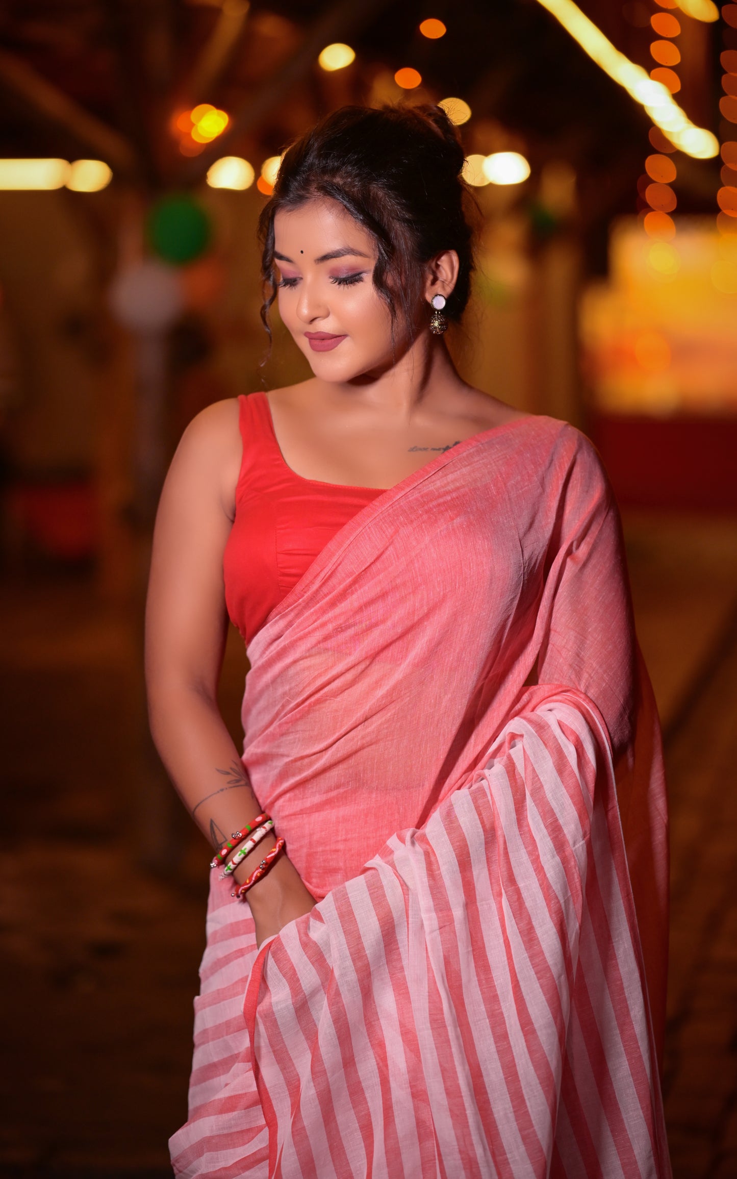 Elegant Pink Mull Cotton Saree – Lightweight & Soft