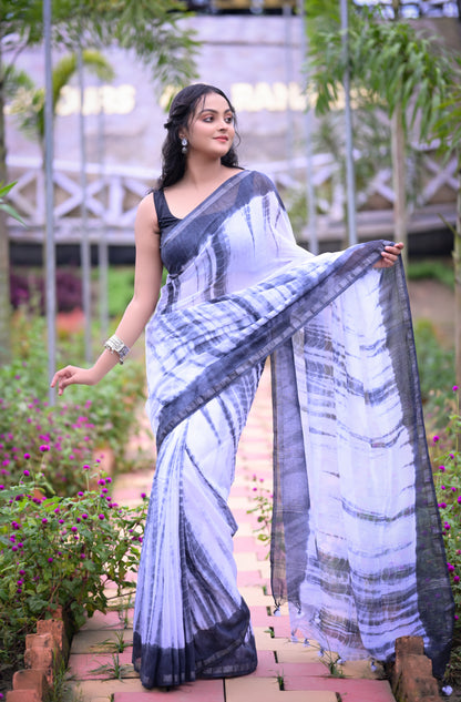 Elegant lavender Tie-Dye Mull Cotton Saree with Blouse