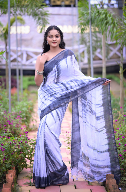 Elegant lavender Tie-Dye Mull Cotton Saree with Blouse