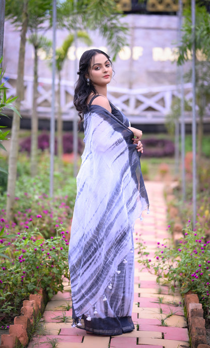 Elegant lavender Tie-Dye Mull Cotton Saree with Blouse