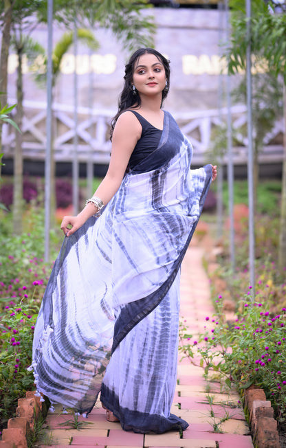 Elegant lavender Tie-Dye Mull Cotton Saree with Blouse