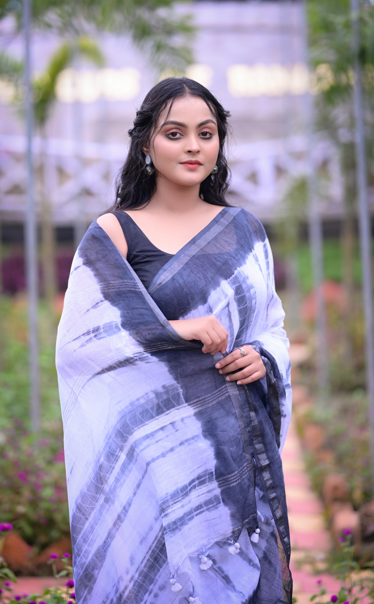 Elegant lavender Tie-Dye Mull Cotton Saree with Blouse