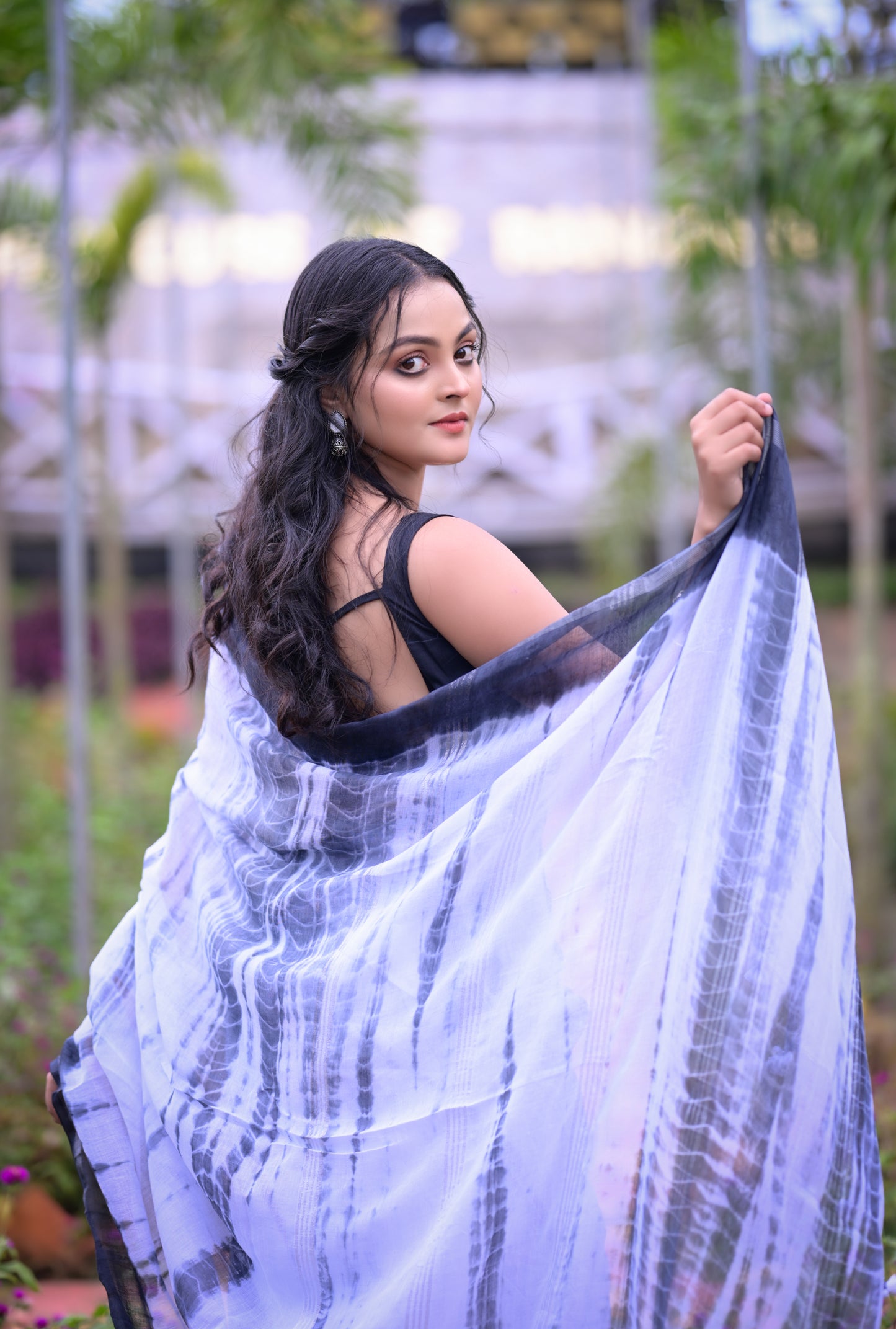 Elegant lavender Tie-Dye Mull Cotton Saree with Blouse