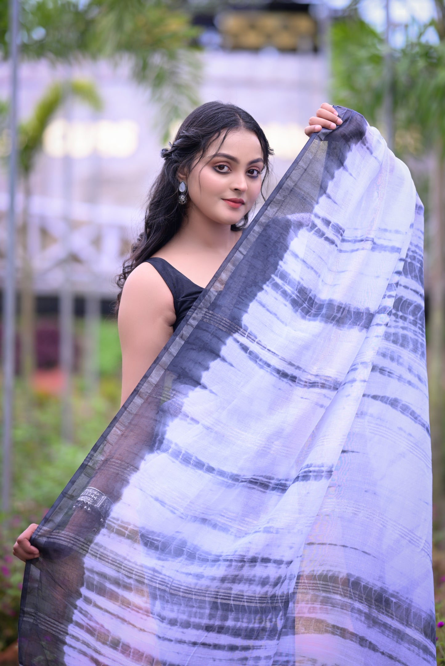 Elegant lavender Tie-Dye Mull Cotton Saree with Blouse