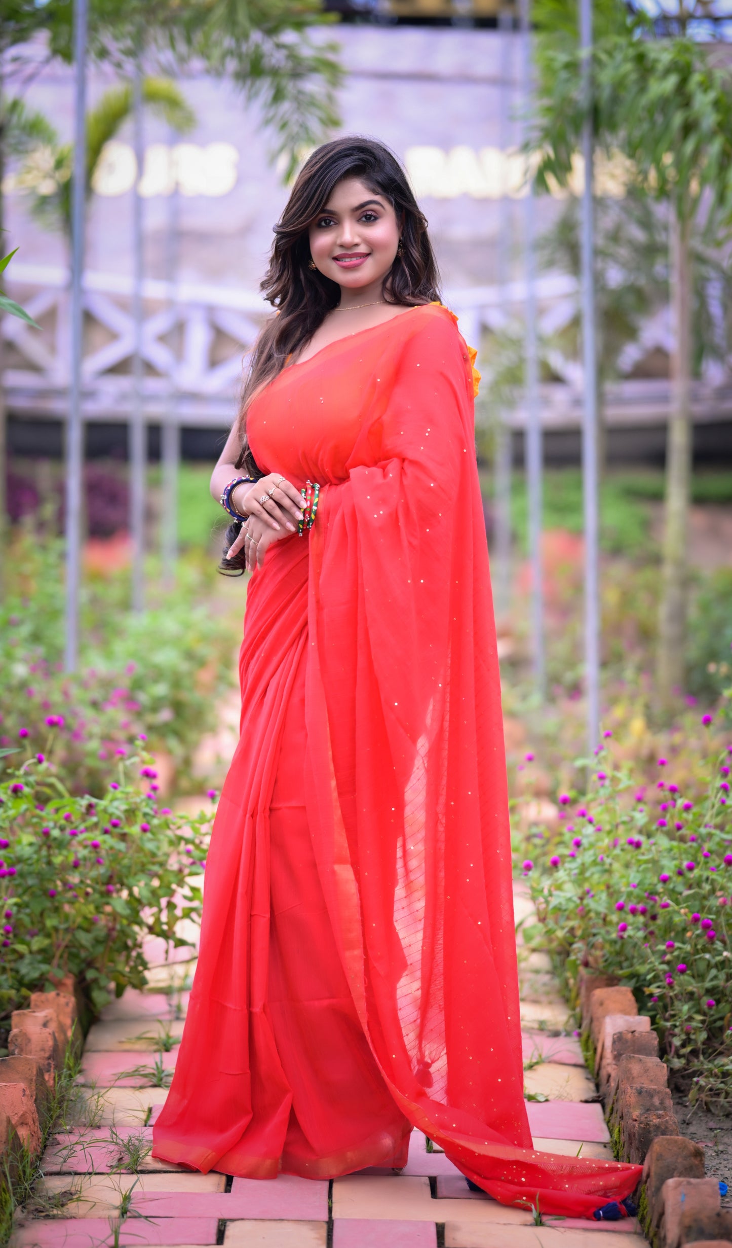 Classic Red Mull Cotton Saree with Blouse