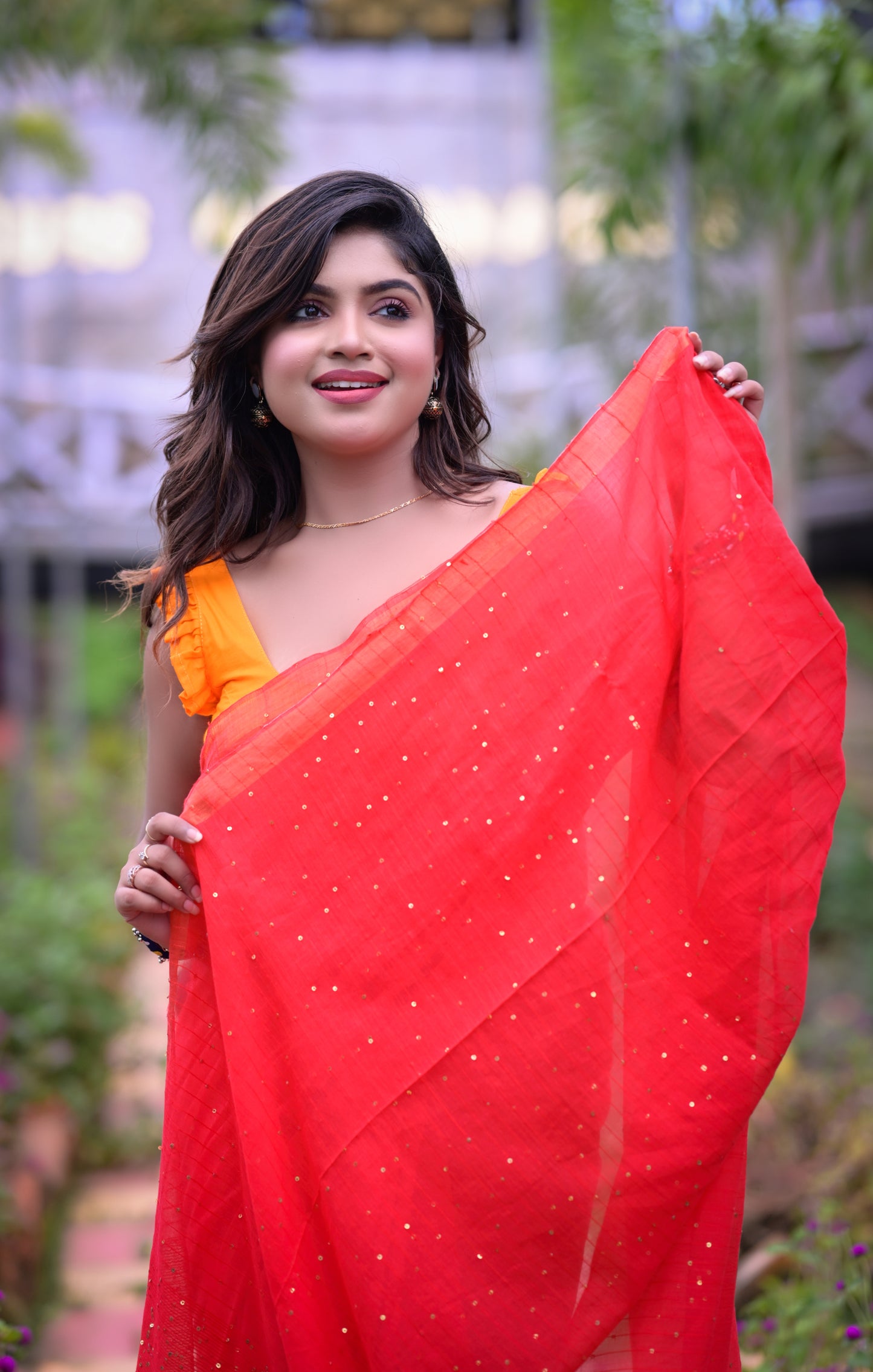 Classic Red Mull Cotton Saree with Blouse