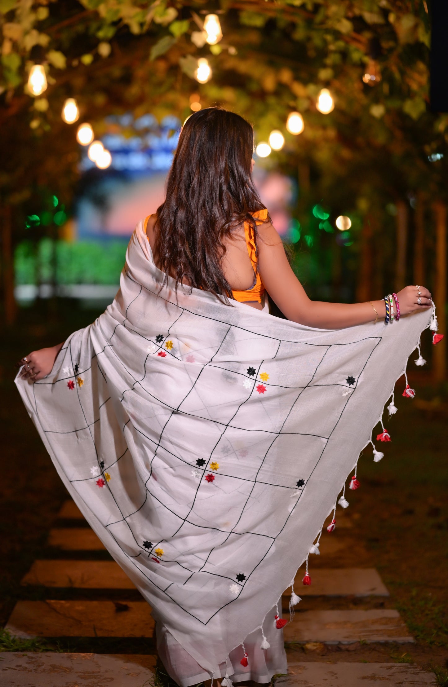 Classic White Mull Cotton Saree with Minimal Embroidered Accents | Blouse Piece Not Included