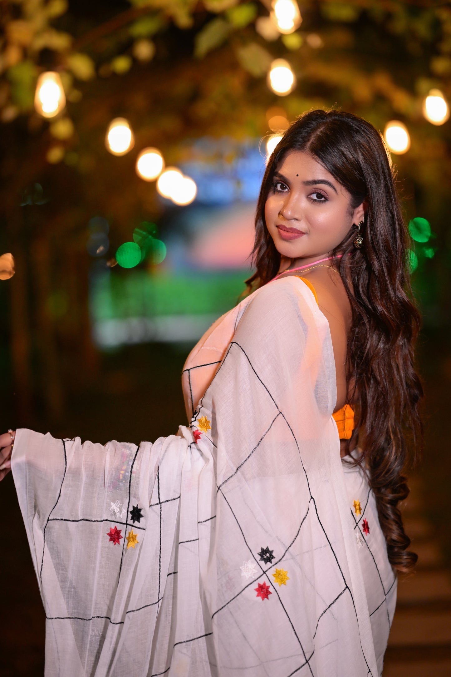 Classic White Mull Cotton Saree with Minimal Embroidered Accents | Blouse Piece Not Included