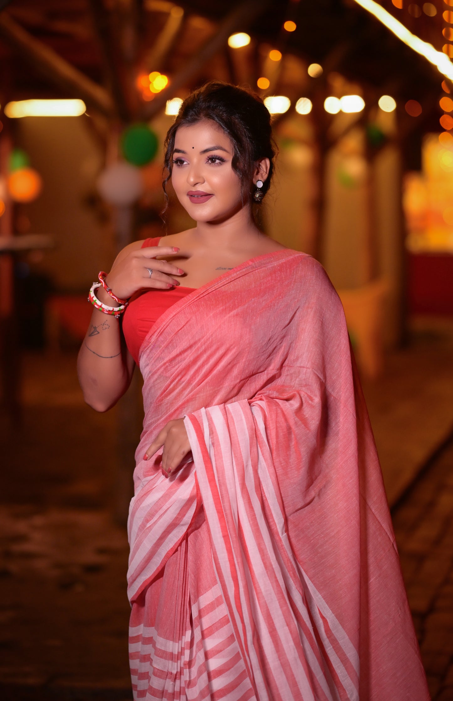 Elegant Pink Mull Cotton Saree – Lightweight & Soft