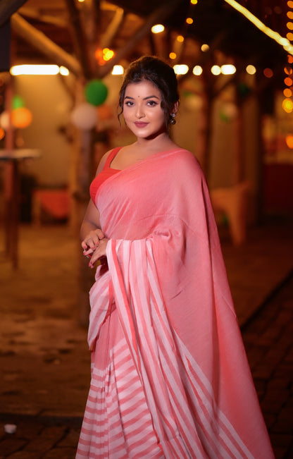 Elegant Pink Mull Cotton Saree – Lightweight & Soft