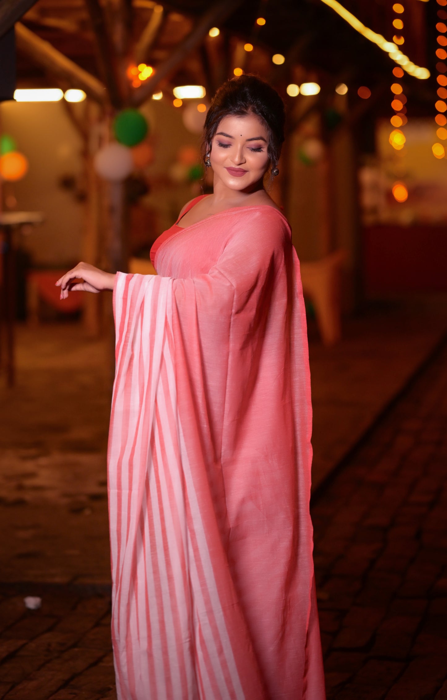 Elegant Pink Mull Cotton Saree – Lightweight & Soft