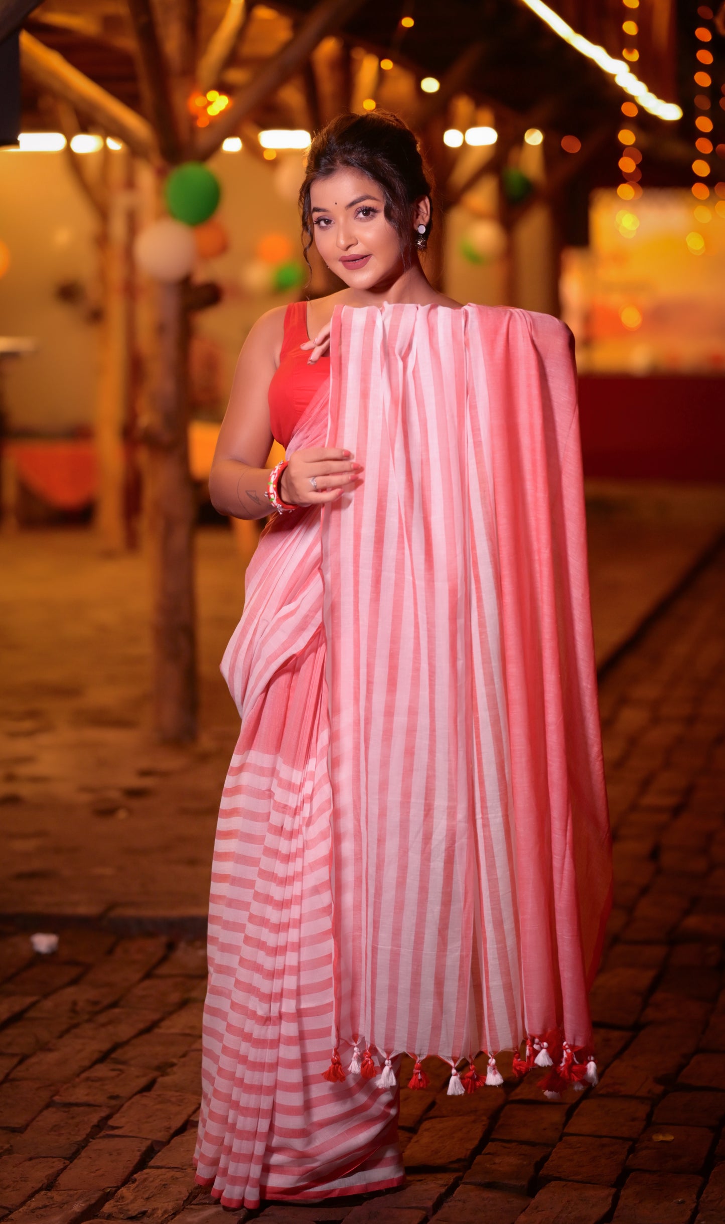 Elegant Pink Mull Cotton Saree – Lightweight & Soft
