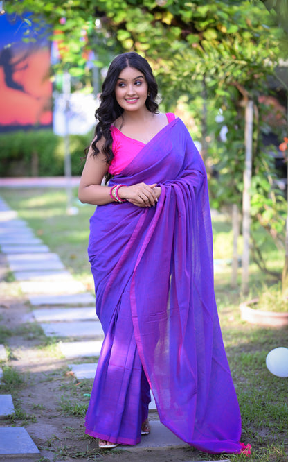 Elegant Purple Mull Cotton Saree – Lightweight & Comfortable (Blouse Not Included)