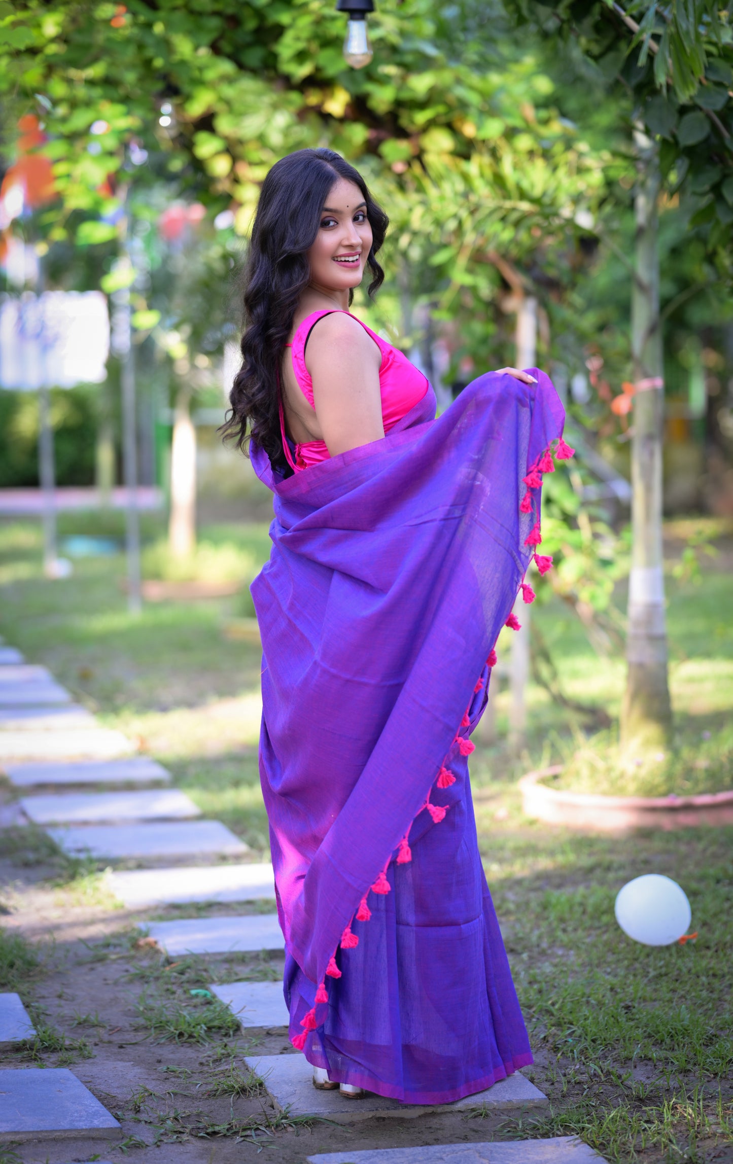 Elegant Purple Mull Cotton Saree – Lightweight & Comfortable (Blouse Not Included)