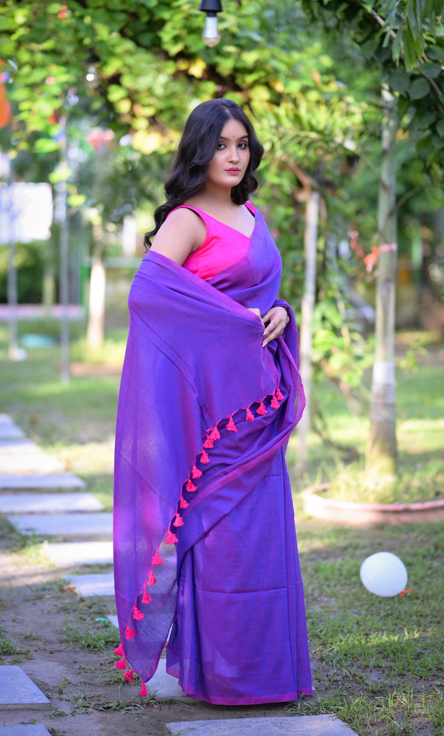 Elegant Purple Mull Cotton Saree – Lightweight & Comfortable (Blouse Not Included)