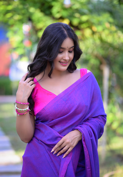 Elegant Purple Mull Cotton Saree – Lightweight & Comfortable (Blouse Not Included)