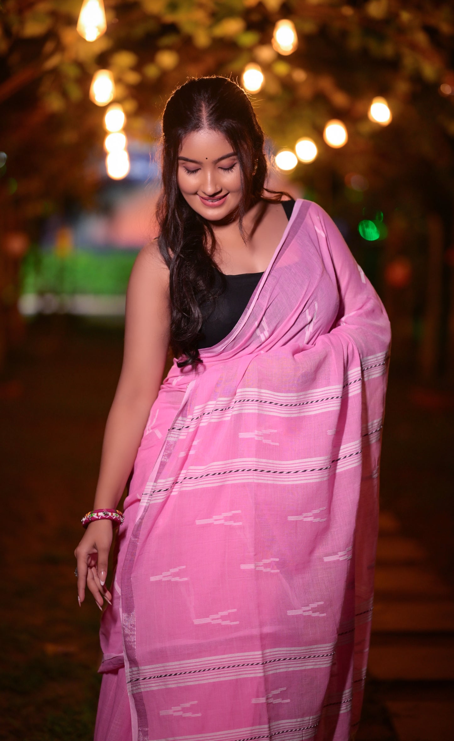 Handwoven Pink Khadi Cotton Saree with Subtle Ikat Design