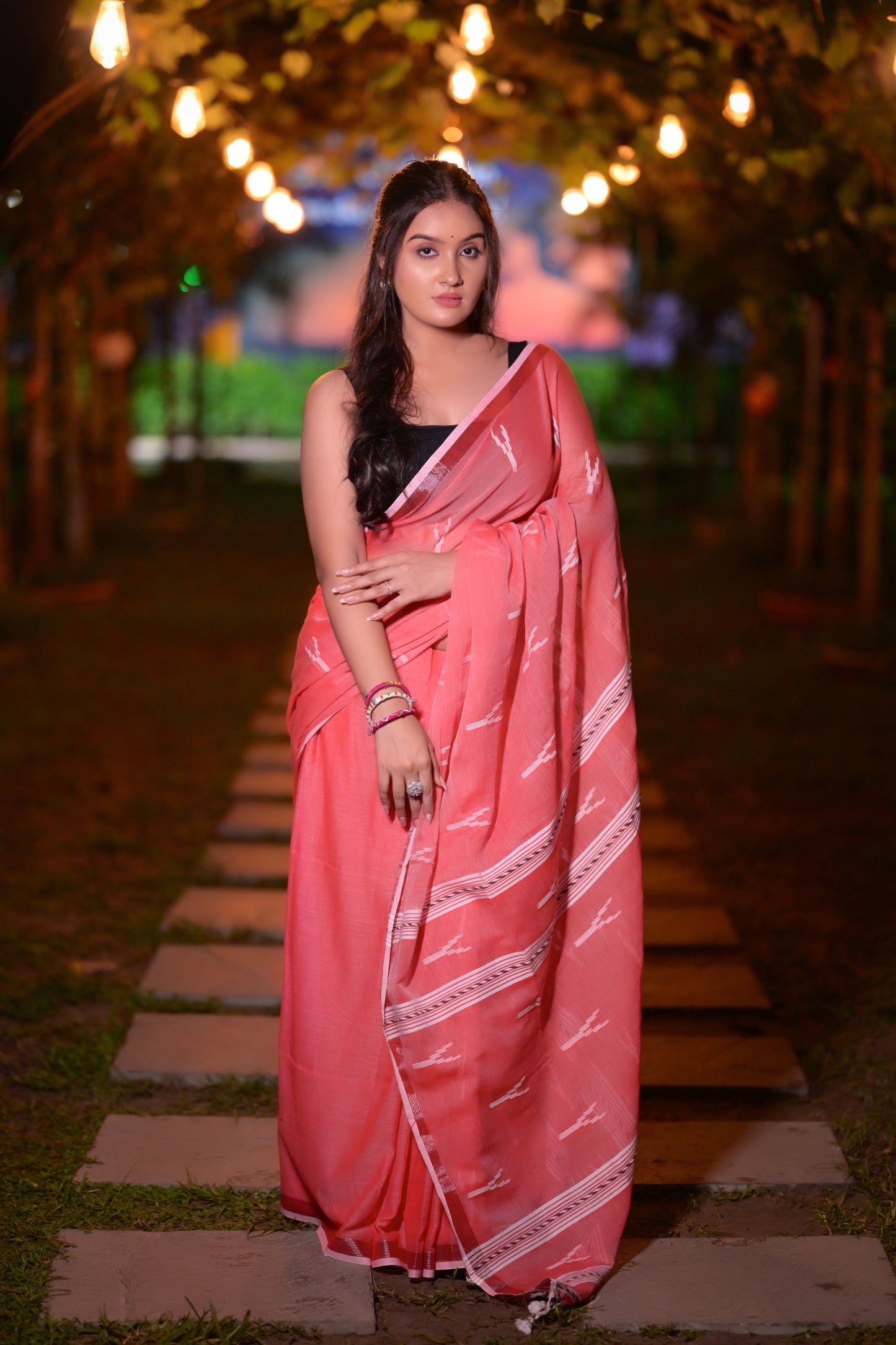 Handwoven Red Khadi Cotton Saree with White Ikat Motifs