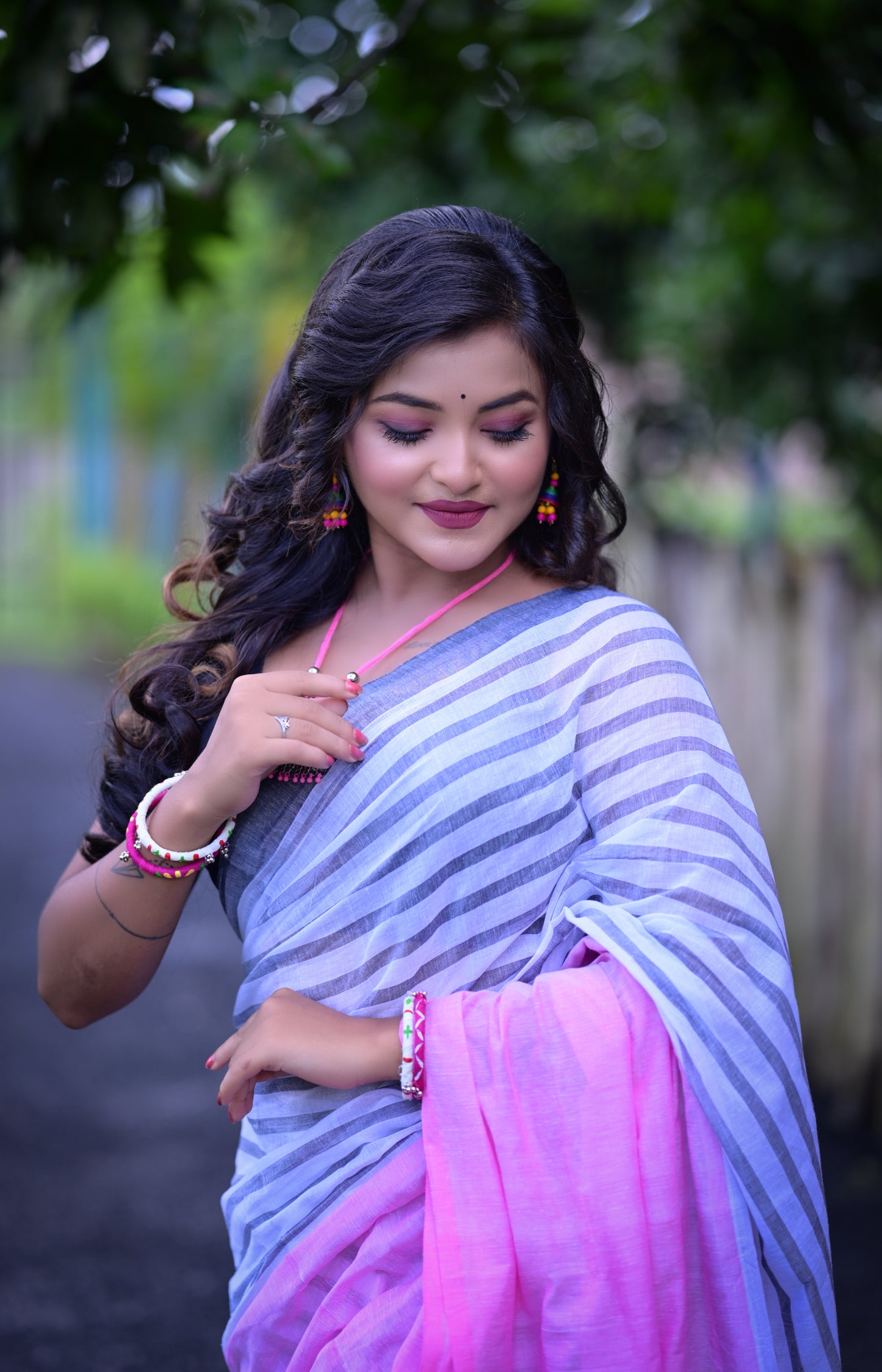 Stylish Grey & Pink Mull Cotton Saree – Soft & Lightweight