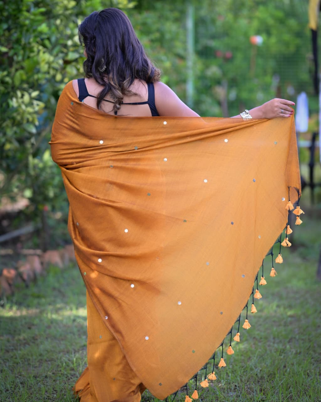 Handwoven Mustard Khadi Cotton Saree with Blouse Piece – Elegant Festive Wear